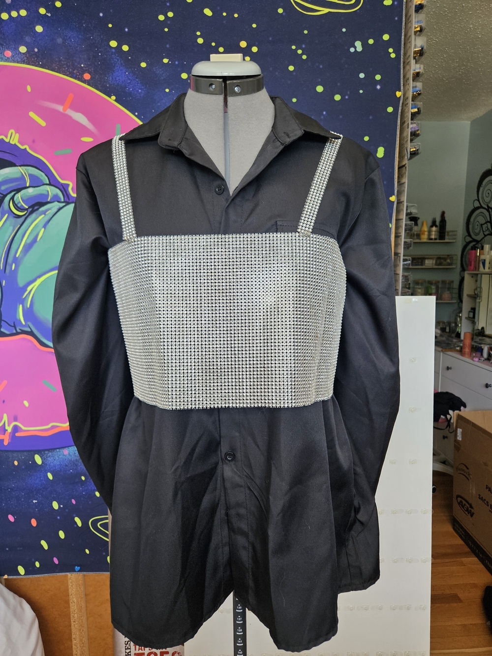 Silver Rhinestone Mesh Crop Layer